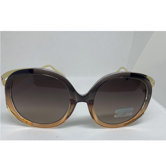 Luxe Accessories - Luxe Unisex Fashion Eyewear Sunglasses Brown & Gold With Red & Green Accent..New